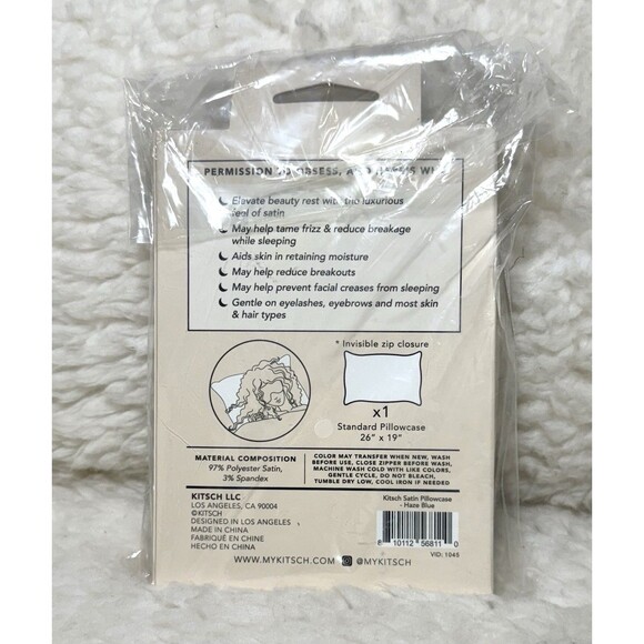 Kitsch Beauty Satin Pillowcase Standard Size 26" x 19" Blue -Healthy Hair & Skin - Picture 4 of 4